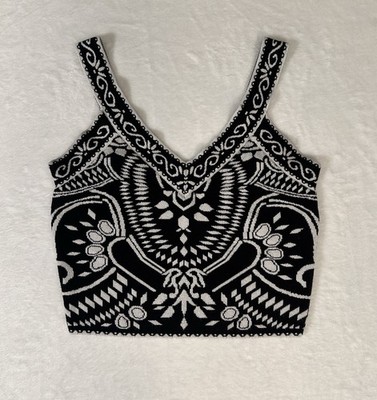 Express Black And White Paisley Jacquard Knit Crop Tank Size S Festival Knitwear