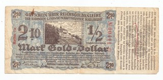 Gutschein über Reichsgoldanleihe 2 10 Mark Landwirtschaftskammer Karlsruhe 1923