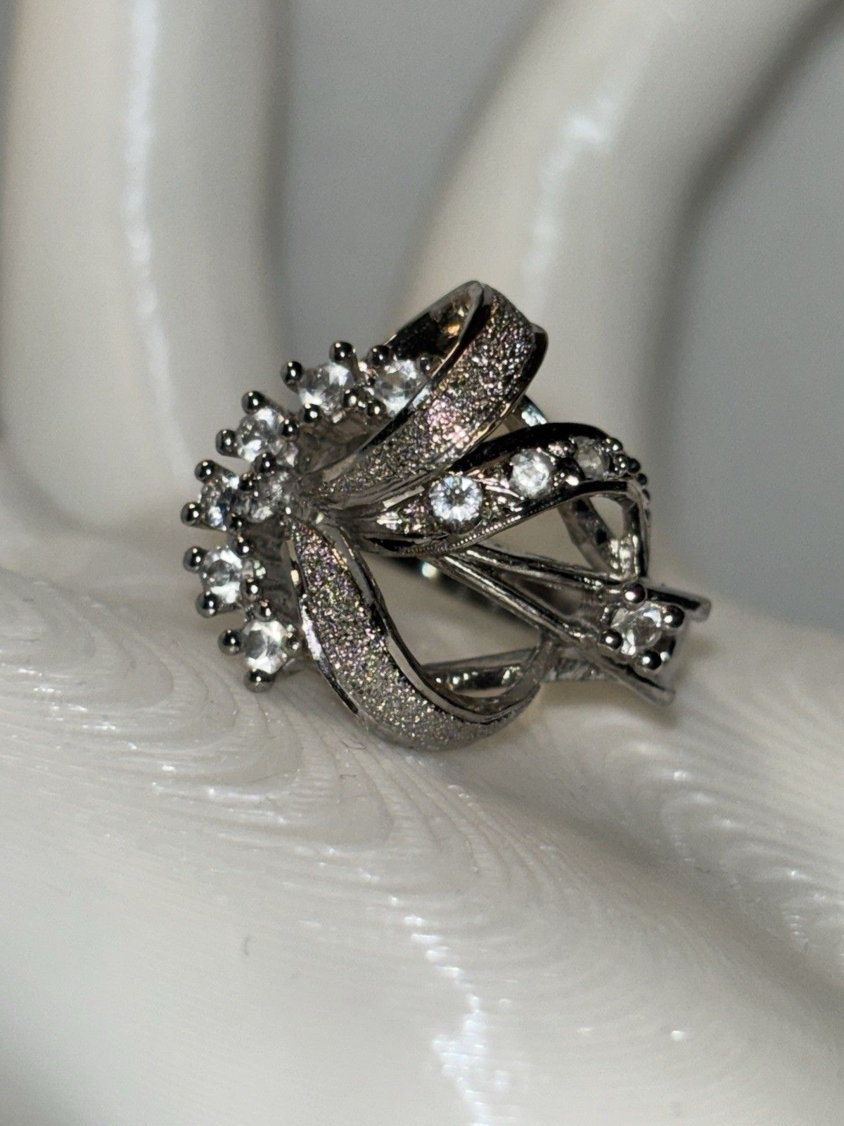 Vintage Rhinestone Cocktail Statement Ring .925 - image 1