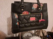 Betsey Johnson Women's Black Floral 2 Handled Handbag (No Shoulder Strap) ,