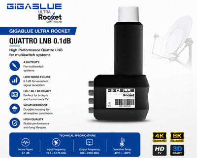 GigaBlue Ultra Rocket Quattro LNB Universal + 4 F-Stecker UHD 4K 3D UltraHD