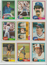 (9) 1981 TOPPS BASEBALL CARDS ( OVER 55 YEARS OLD) EX. TO MINT CONDITION!