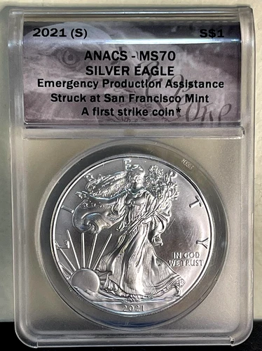 2021 (S) SILVER Eagle ANACS MS70 EMERGENCY PRODUCTION Assistance 1st STRIKE