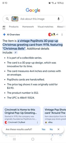 VintagPop Shots 3D Pop-Up Greeting Card Christmas 552 Christmas Bells New - Picture 6 of 6