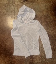 Juicy Couture Gray Velour Full Zip Hoodie Logo Graphic Pockets Women s S