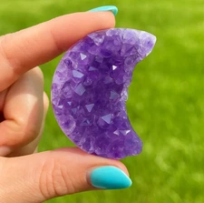 Natural Amethyst Crescent Moon Healing Crystal Cluster Mineral Specimen Gift