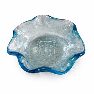 Vintage Brach’s Candy Bowl Aqua Blue Rim Glass Advertising Dish 7”embossed