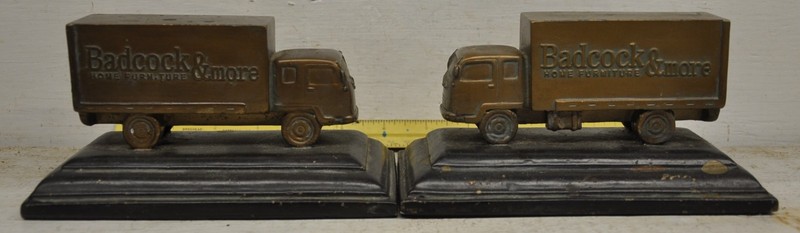 Vintage Pair of Badcock and More Furniture Trucks brass Bookends