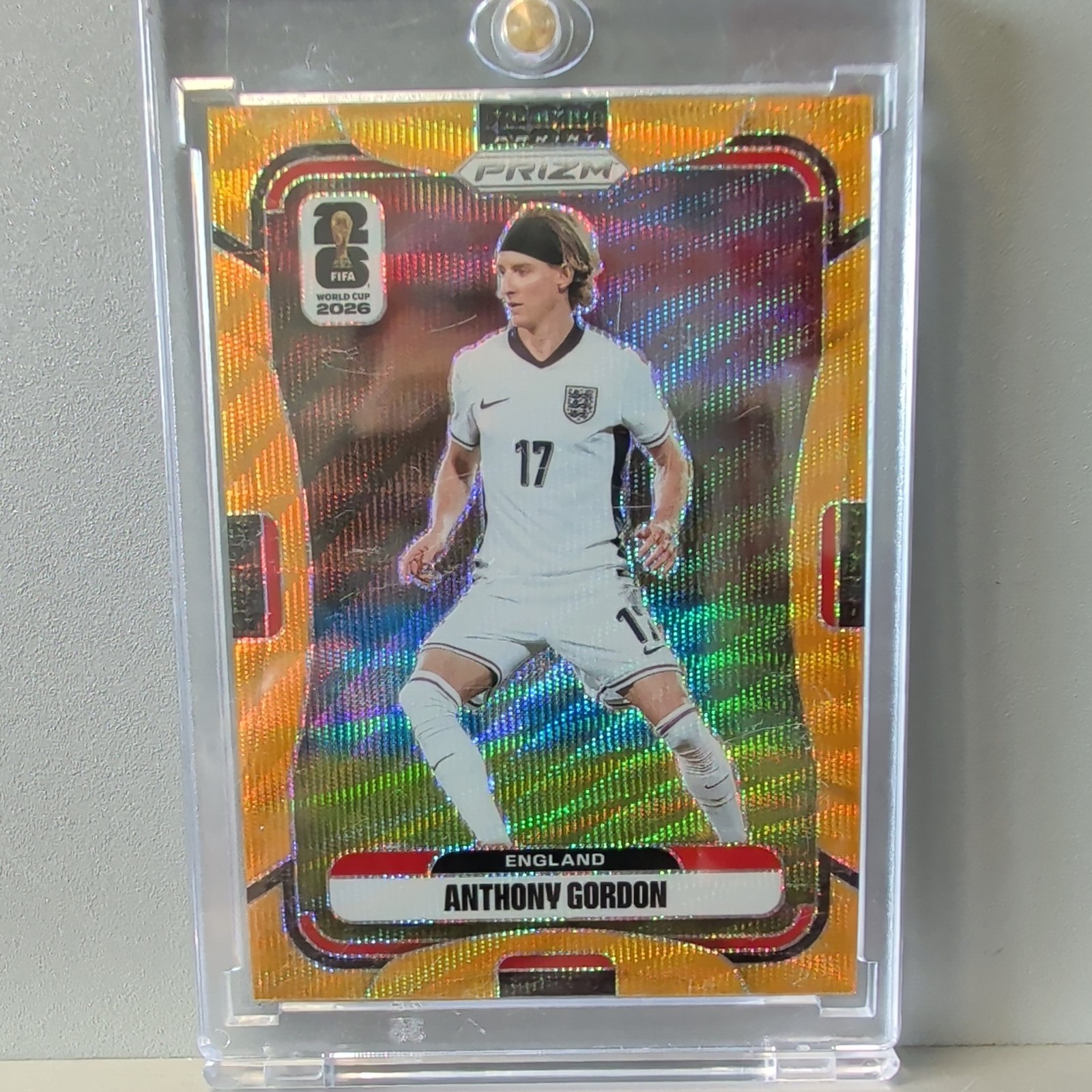 2026 Panini Prizm World Cup 2026 Anthony Gordon Gold Wave 7/10 Barça/England Kit