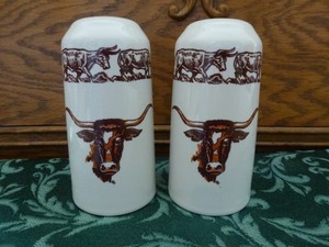 True West Westward Ho Salt & Pepper Shakers Longhorn Steer Cattle 5 1/4" Cowboy