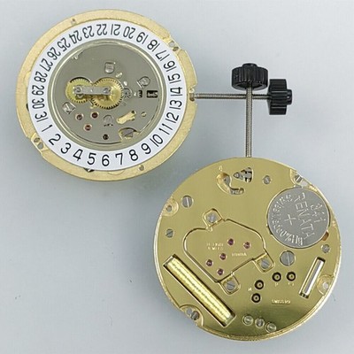 Ronda 1005 Slimtech Quartz Uhrwerk 2 Zeiger Swiss Golden Plated Datum@6