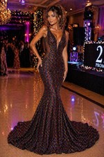 Jovani JVN06334 Plunging Neckline Glitter Prom Dress Size 4