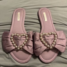 Victoria's Secret Embellished Satin Bow Slide Slippers Slide Pearl Heart Pink S