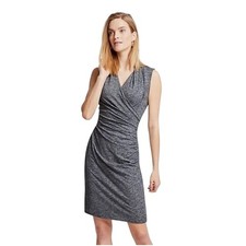 Ann Taylor Grey Space Dye Faux Wrap Sheath Dress Sleeveless Ruched V-Neck L