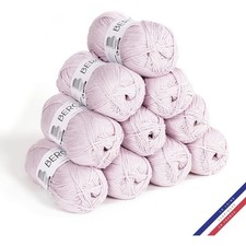 10 pelotes de laine - Lilas - 100% coton bio - 3mm - Tricot et crochet - Bergère