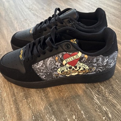 Ed Hardy Skull Flame Sneakers Men Size 11  Tattoo Graphic Shoes ~ NEW