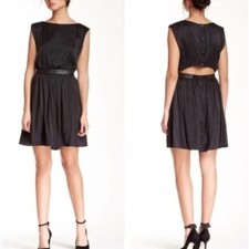 Alice + Olivia Black Silk Blend Cutout Sayah Dress with Leather Trim • Size M