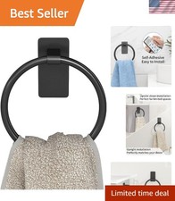 Hand Towel Holder for Bathroom, Adhesive Round Towel Ring, Black