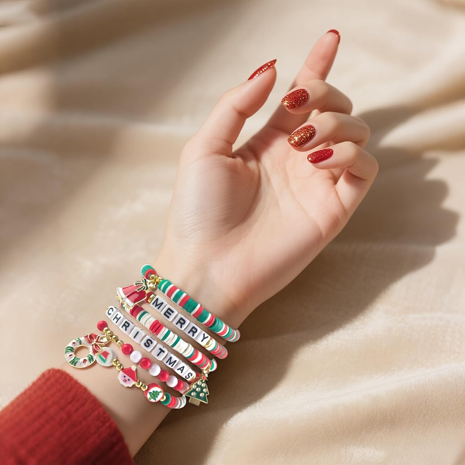 OHOME Stocking Stuffers - 6 Pack Bracelets for Teens Women| Red, Green, Gold 