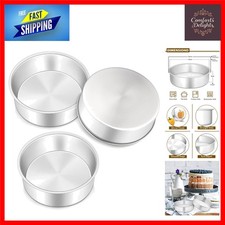 Image of Durable Round Cake Tins Set Of 3, 6 Inch Deep Stainless Steel Baking Pans, 5cm