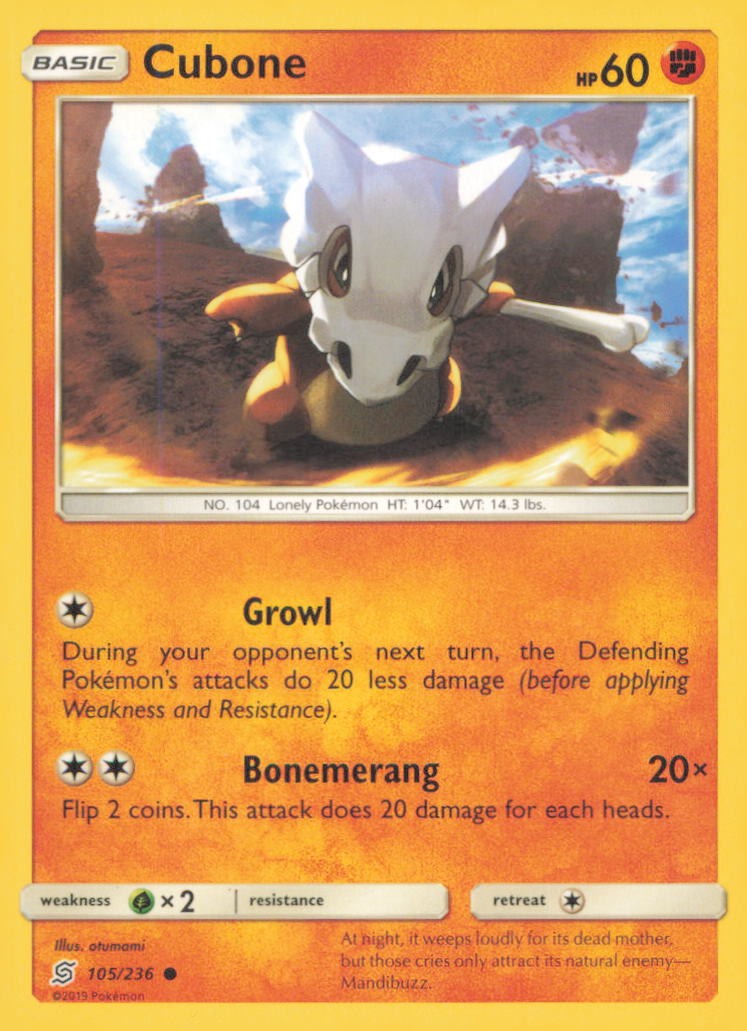 CUBONE 105/236 COMMON UNIFIED MINDS POKEMON MODERATELY PLAYED