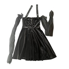 Black Velvet Halter Mini Dress Detachable Sheer Sleeves and Heart Charms 1014