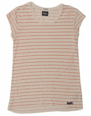 SUPERDRY Damen T-Shirt Oberteil UK 6 XS Off White Gestreift Polyester CY04