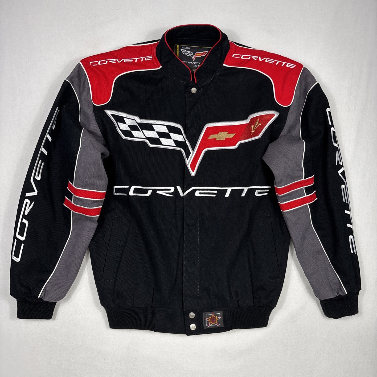 Vintage JH Design Corvette Jacket Men's S Black Nascar Racing Embroidered Coat