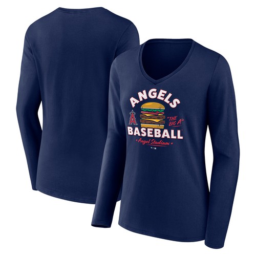Women's Navy Los Angeles Angels Big A Burger V-Neck Long Sleeve T-Shirt