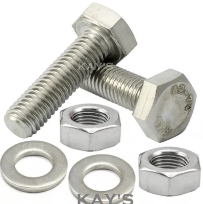 KAYFAST Stainless Steel Bolts M6 M8 M10 Fully Threaded Set Screws Nuts Washers A2-70