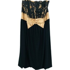 Vintage Jessica Mcclintock Gunne Sax Mini Dress 3 Black Floral Strapless Lace