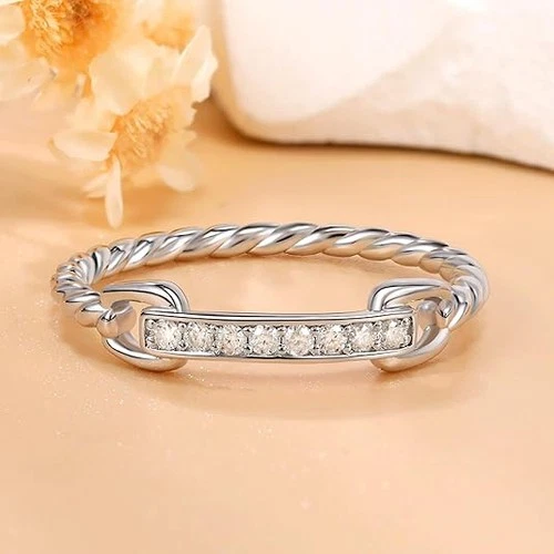 VVS1 D Twisted Rope Real Moissanite Ring 925 Silver Band Size 7 Women’s Jewelry