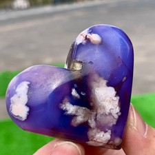 67G Natural blue cherry blossom agate heart hand carved specimen