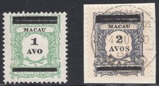 Macau/Macao 1910 PORTEADO surch 1 A mint + 2A used on piece Michel #140-141