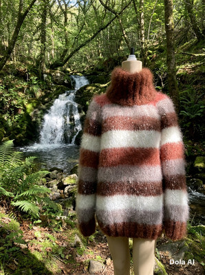 Nagelneuer handgestrickter flauschiger Mohair Pullover in braunen Streifen