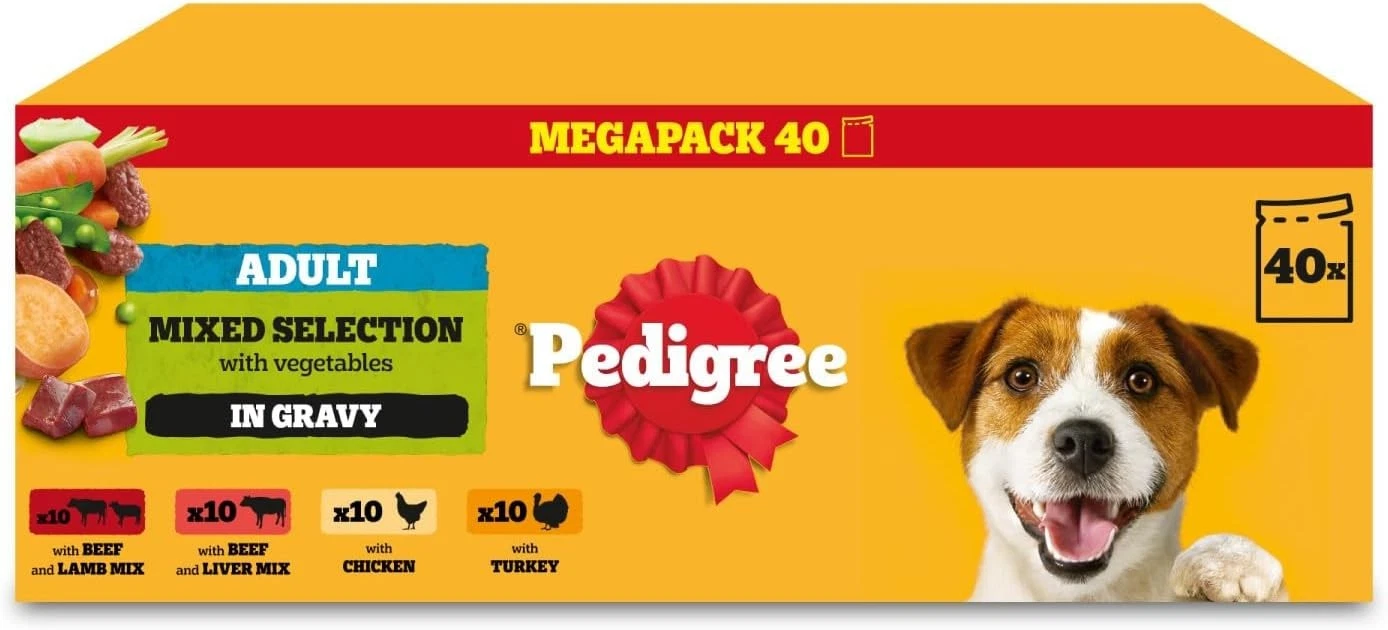40 x 100g Adult Wet Dog Food Pouches Mixed Selection in Gravy UK