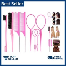 8Pcs Hair Brushes Set with 4Pcs Topsy Hair Tail Tools 1Pcs Bristle Teasing Ha...