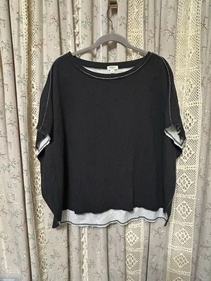 Dylan Black Contrast Hem Boxy Oversized Cotton Top Raw Edge Medium