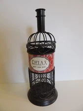 Decor Wine Cork Holder black metal bottle cage 14" high Relax Pour Some Wine