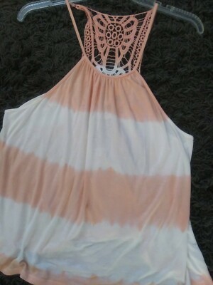 NWT HEM & THREAD Size Large Racerback Tank Top Crocheted Back Peaches & Cream
