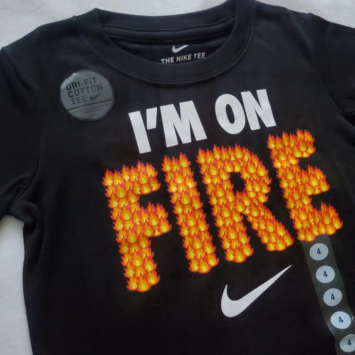 Nike Short Sleeve T Shirt, Size 4, Gift, I'm On Fire, Black