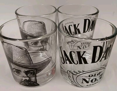 Jack Daniels Old No. 7 Tennessee Whiskey Portrait Rocks Glass Set of 4 Cocktail
