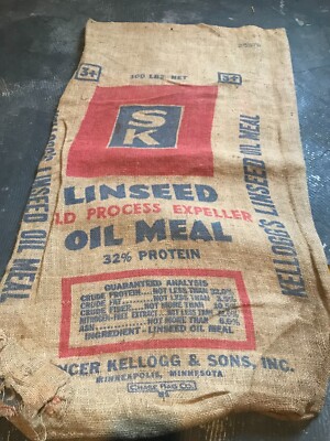 Vintage SK Linseed Oil Meal Kellogs Minneapolis Minnesota burlap empty sack