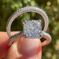 3Ct Cushion Lab Created Diamond Bridal Set Engagement Ring 14K White Gold Plated