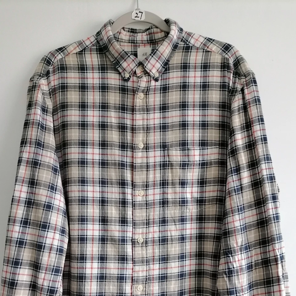 Camisa H.M Hombre Azul Multi Cuadros Abotonada Talla L Calce Regular Foto 2 de 4