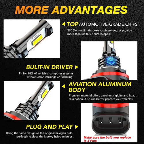 For Honda Rancher Rubicon Fourtrax Foreman TRX420 TRX500 LED Headlight Bulbs - Picture 3 of 10