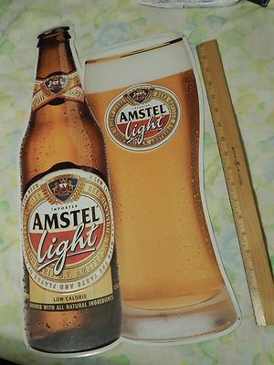 Amstel Light ''Glass of Beer'' Med~Lg [Metal Sign] Holland Lager Pub_Bar_Cave