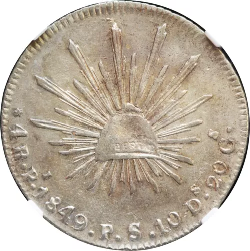 Mexico 4 Reales Pi 1849 P.S. Potosi, NGC AU50, TOP POP. KM# 375.8