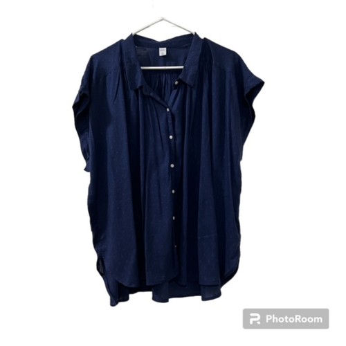 Old Navy Womens Navy Blue Button Down Cap Sleeve Collared Casual Blouse Size XL