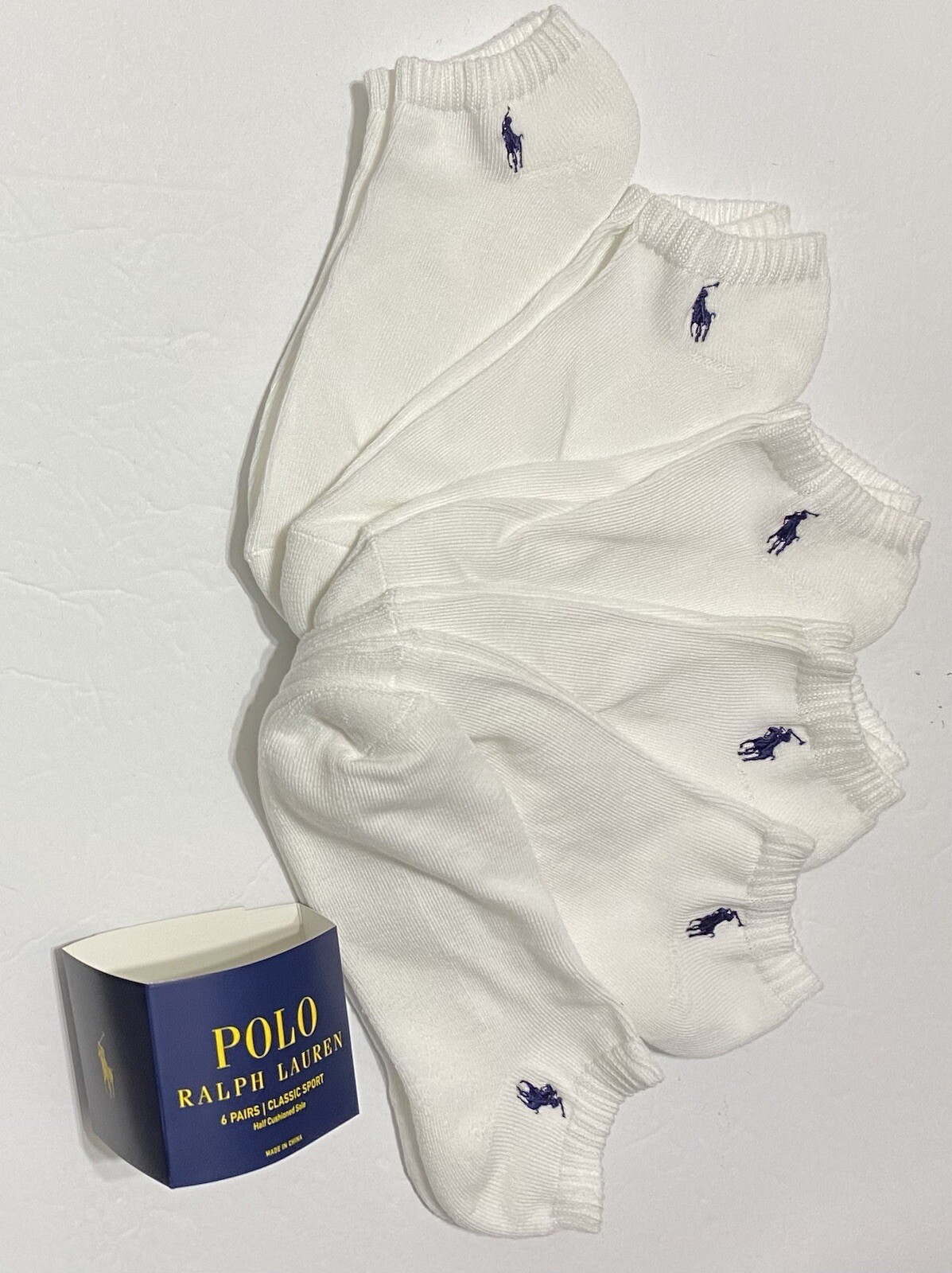 Polo Ralph Lauren Classic Sport 6-Pair Men's Low Cut Socks White with Navy Pony